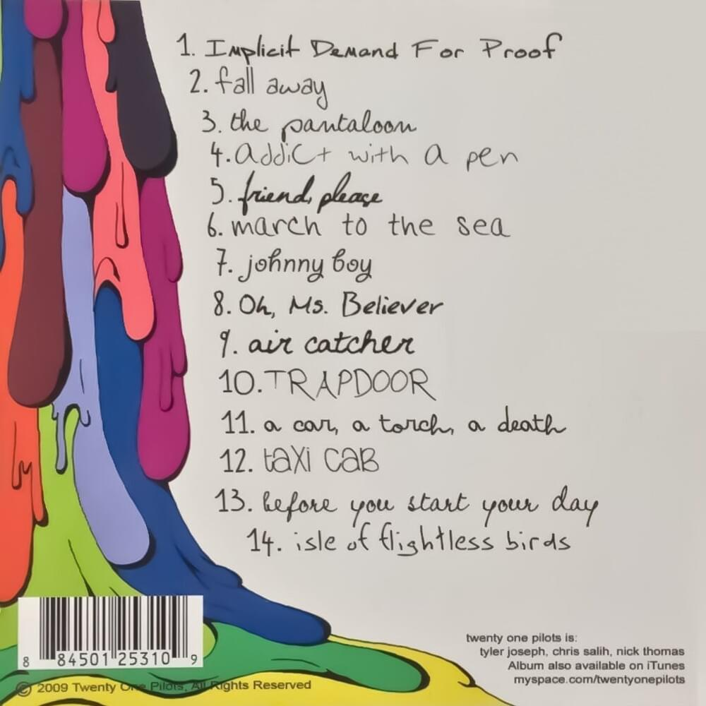 The back of the album cover for self-titled